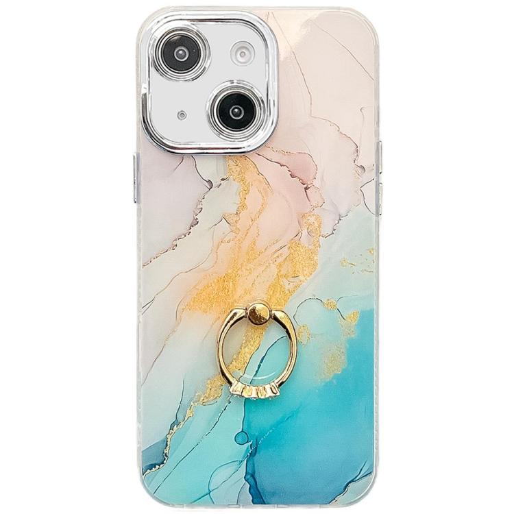 Electroplated Marble Texture Ring Holder Phone Case, For iPhone 15