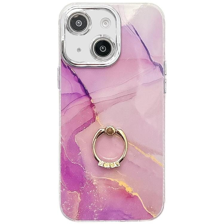 Electroplated Marble Texture Ring Holder Phone Case, For iPhone 15