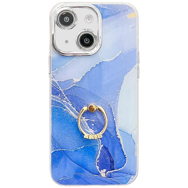 Electroplated Marble Texture Ring Holder Phone Case, For iPhone 15
