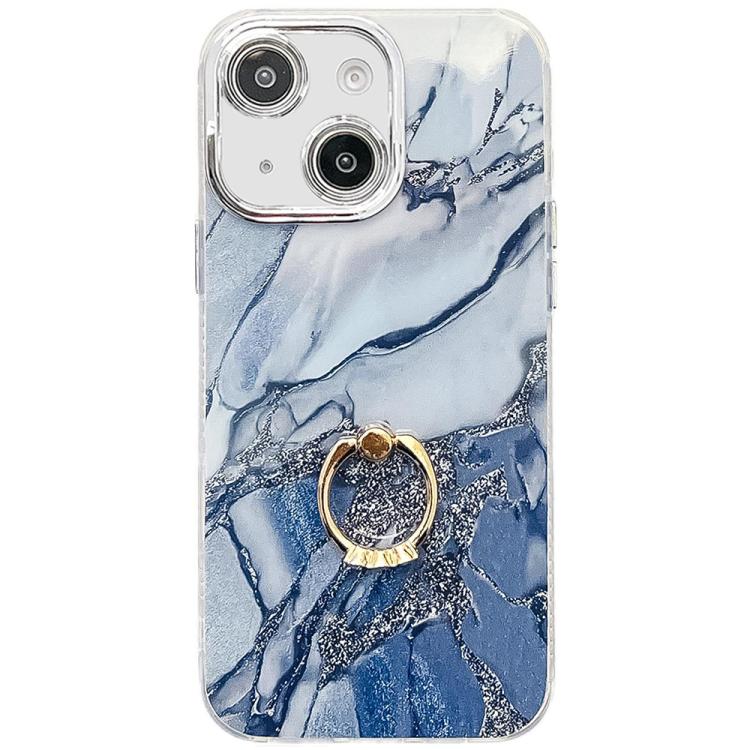 Electroplated Marble Texture Ring Holder Phone Case, For iPhone 15