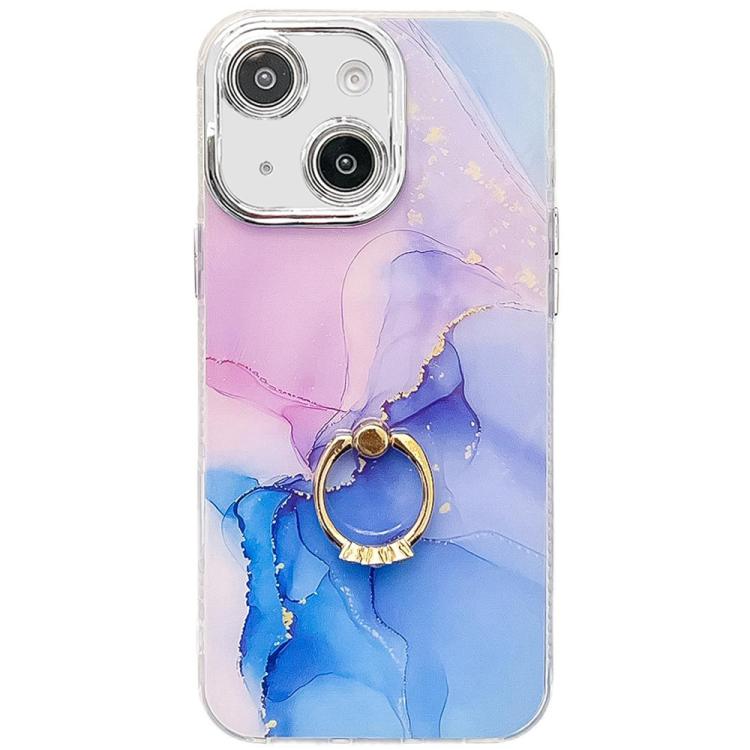 Electroplated Marble Texture Ring Holder Phone Case, For iPhone 15