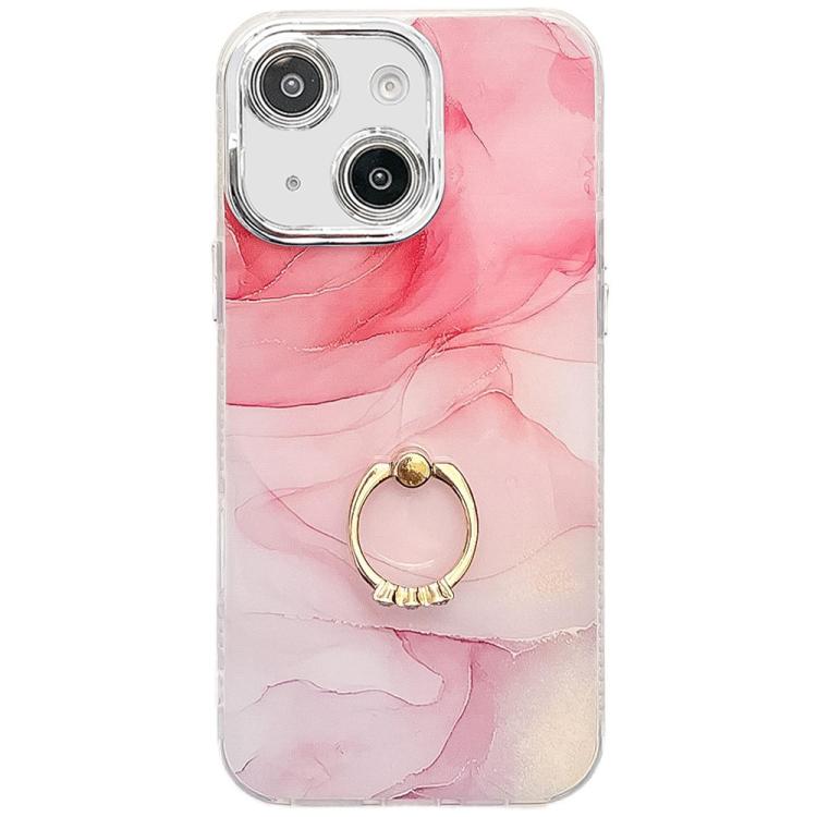 Electroplated Marble Texture Ring Holder Phone Case, For iPhone 14