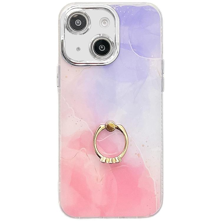 Electroplated Marble Texture Ring Holder Phone Case, For iPhone 14