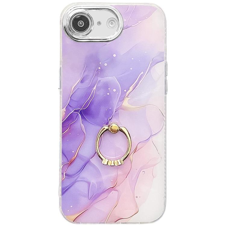 Electroplated Marble Texture Ring Holder Phone Case, For iPhone 16e