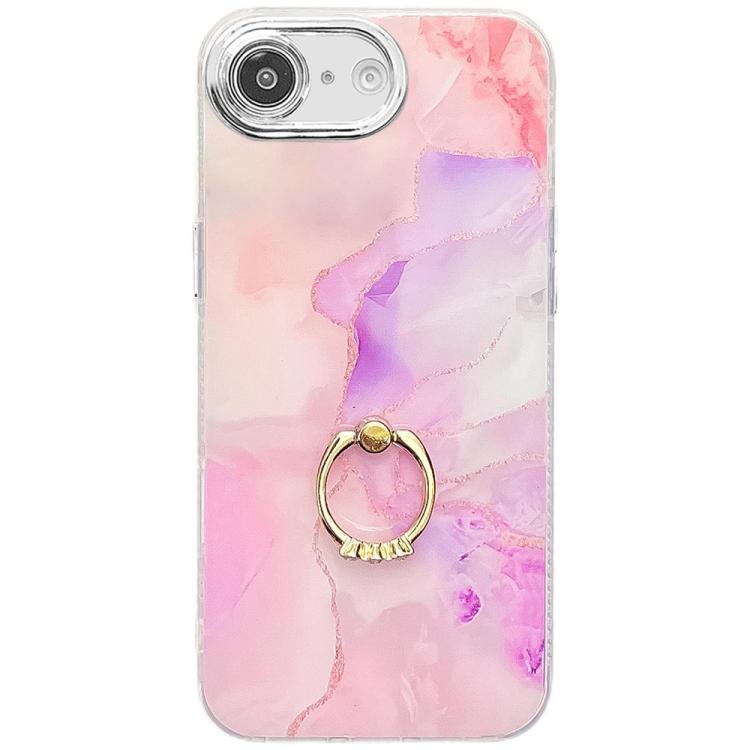 Electroplated Marble Texture Ring Holder Phone Case, For iPhone 16e