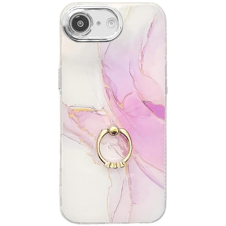 Electroplated Marble Texture Ring Holder Phone Case, For iPhone 16e