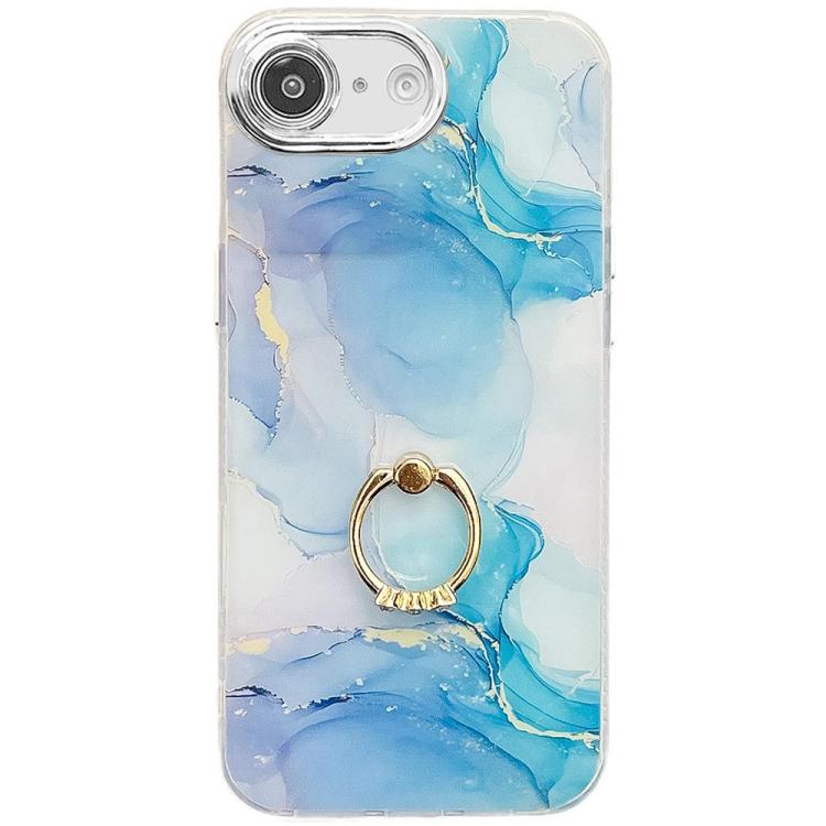 Electroplated Marble Texture Ring Holder Phone Case, For iPhone 16e