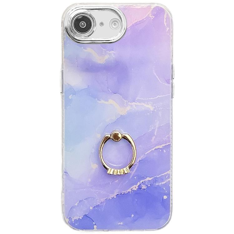 Electroplated Marble Texture Ring Holder Phone Case, For iPhone 16e