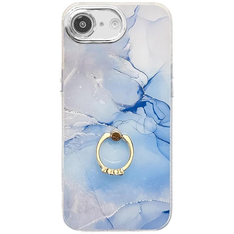 Electroplated Marble Texture Ring Holder Phone Case, For iPhone 16e