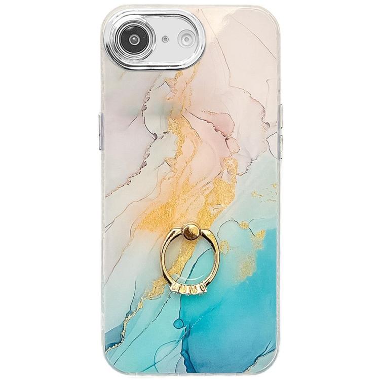 Electroplated Marble Texture Ring Holder Phone Case, For iPhone 16e