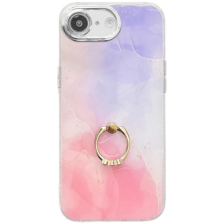 Electroplated Marble Texture Ring Holder Phone Case, For iPhone 16e