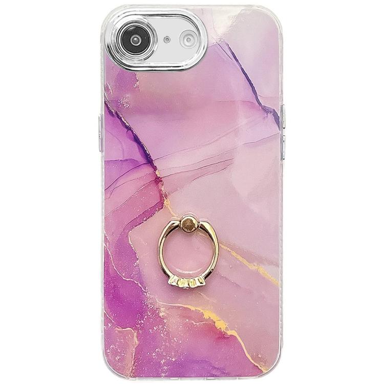Electroplated Marble Texture Ring Holder Phone Case, For iPhone 16e
