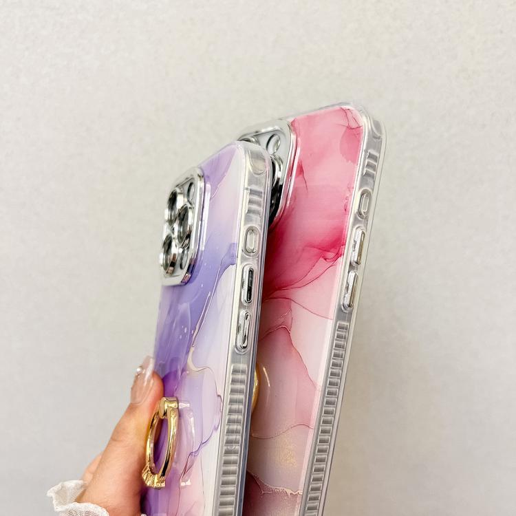 Electroplated Marble Texture Ring Holder Phone Case, For iPhone 16 Pro