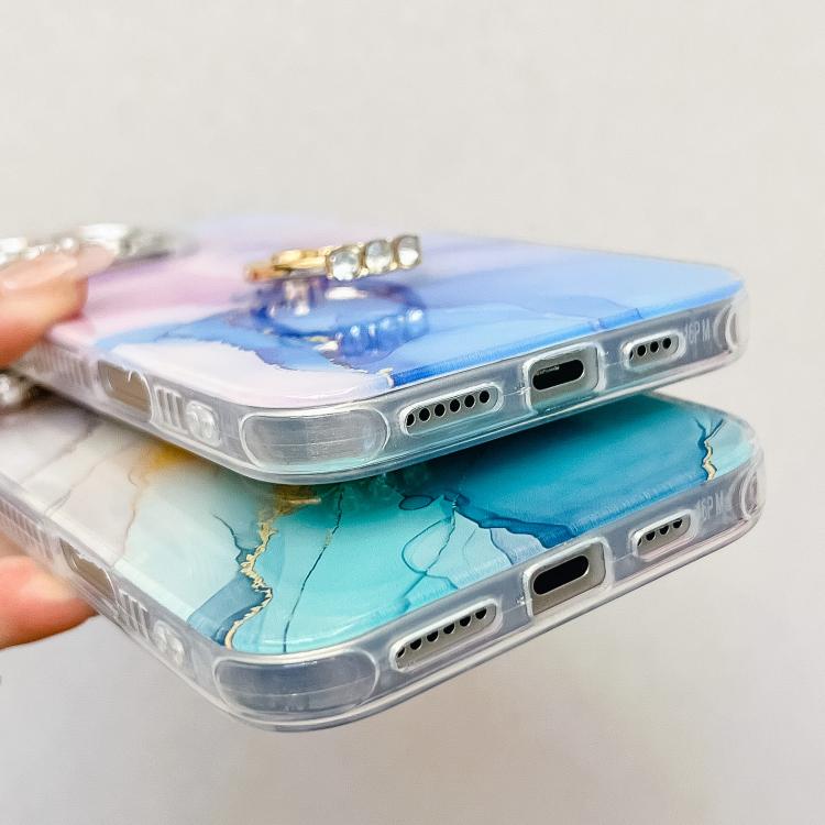 Electroplated Marble Texture Ring Holder Phone Case, For iPhone 16 Pro