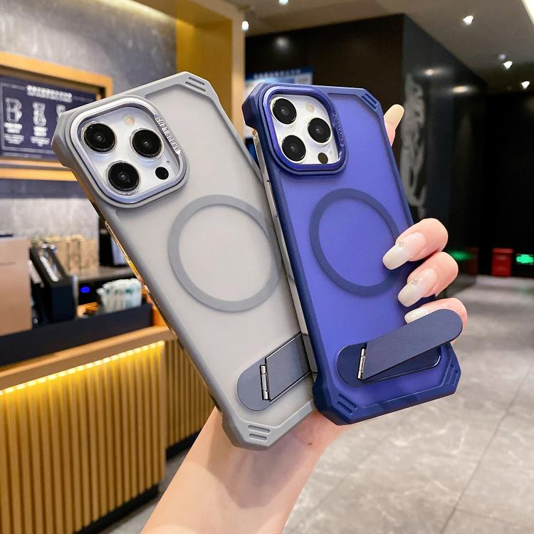Skin Feel Frameless MagSafe PC Phone Case with Fold Holder, For iPhone 13
