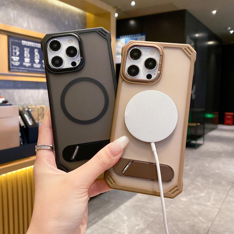 Skin Feel Frameless MagSafe PC Phone Case with Fold Holder, For iPhone 13