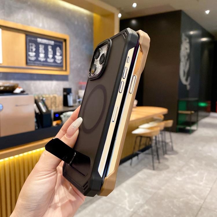 Skin Feel Frameless MagSafe PC Phone Case with Fold Holder, For iPhone 13