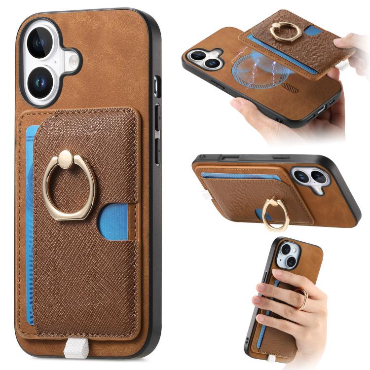 Retro Cross Leather Ring Side Insert Card Bag MagSafe Phone Case
