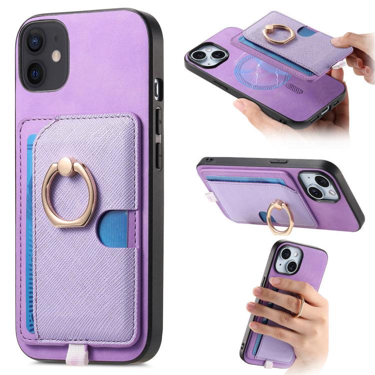 Retro Cross Leather Ring Side Insert Card Bag MagSafe Phone Case