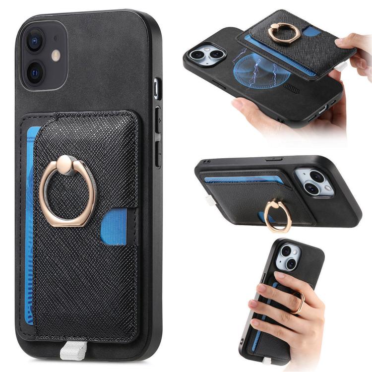 Retro Cross Leather Ring Side Insert Card Bag MagSafe Phone Case