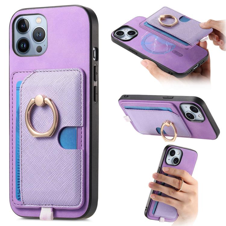 Retro Cross Leather Ring Side Insert Card Bag MagSafe Phone Case