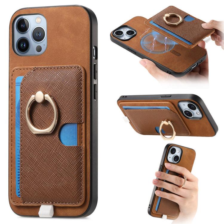 Retro Cross Leather Ring Side Insert Card Bag MagSafe Phone Case
