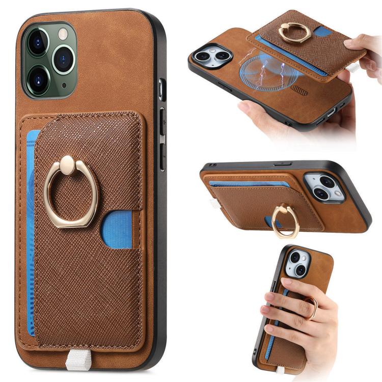 Retro Cross Leather Ring Side Insert Card Bag MagSafe Phone Case