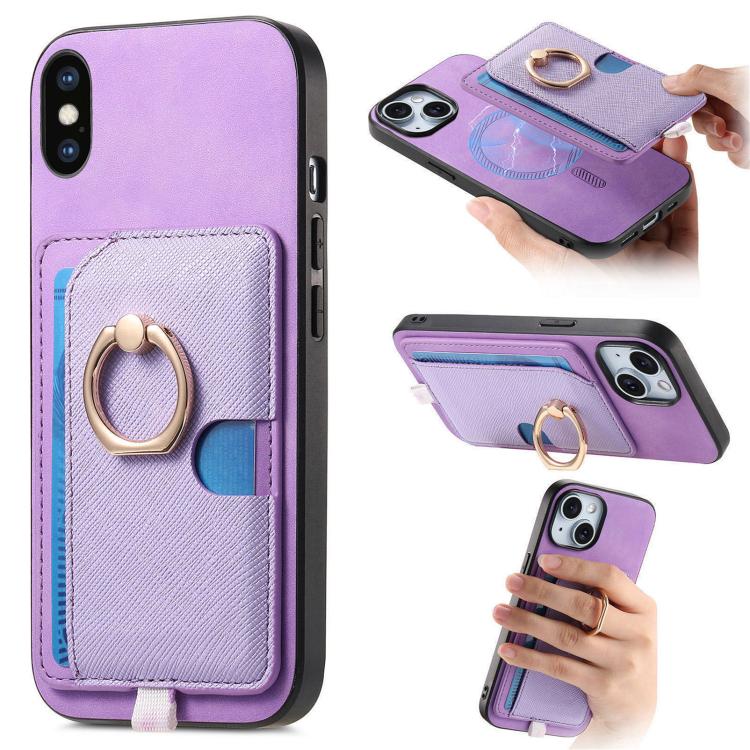 Retro Cross Leather Ring Side Insert Card Bag MagSafe Phone Case