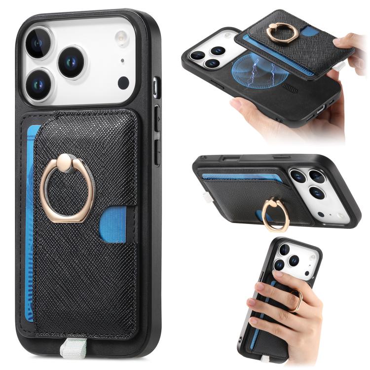 Retro Cross Leather Ring Side Insert Card Bag MagSafe Phone Case