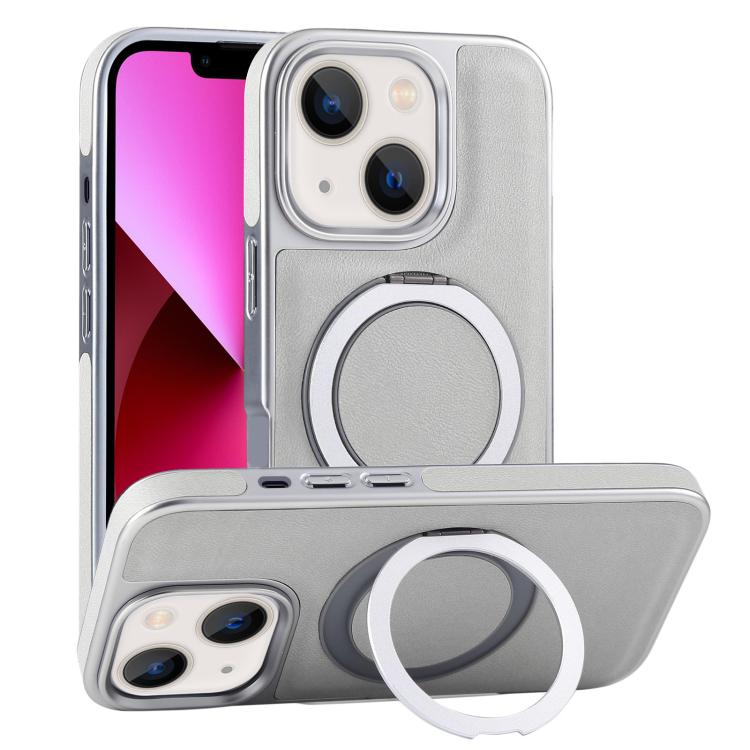 Plated Leather Grain Rotation MagSafe Holder Phone Case, For iPhone 13 Pro Max, For iPhone 13 Pro, For iPhone 13
