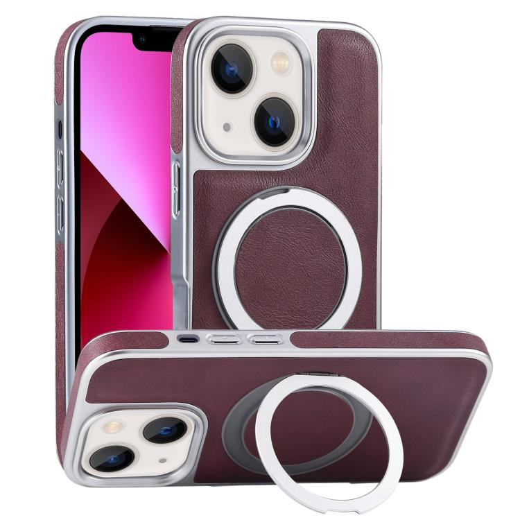 Plated Leather Grain Rotation MagSafe Holder Phone Case, For iPhone 13 Pro Max, For iPhone 13 Pro, For iPhone 13