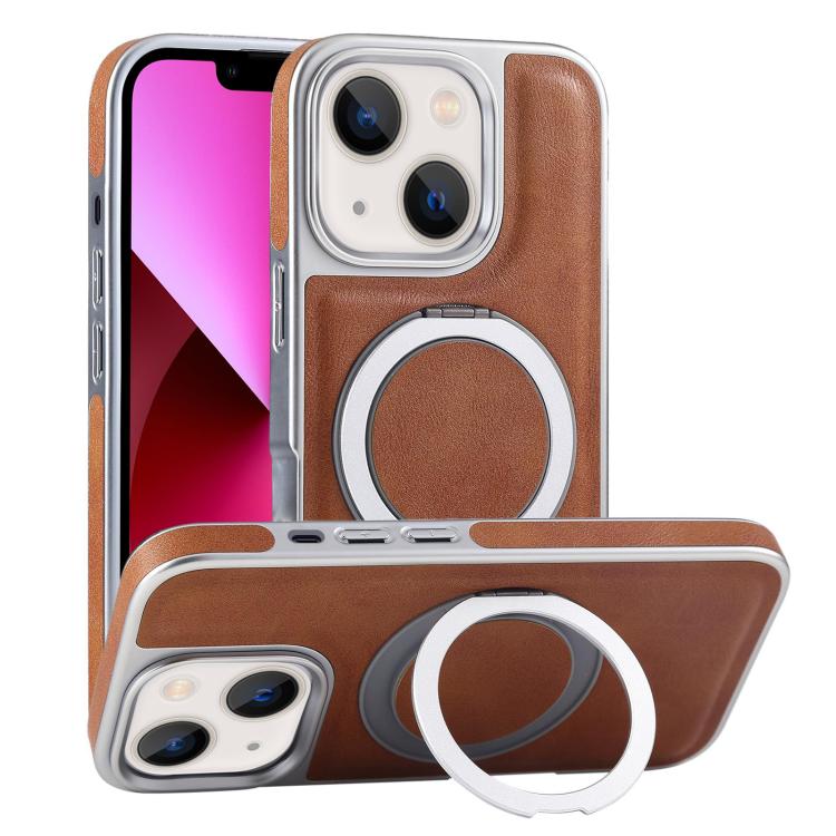Plated Leather Grain Rotation MagSafe Holder Phone Case, For iPhone 13 Pro Max, For iPhone 13 Pro, For iPhone 13