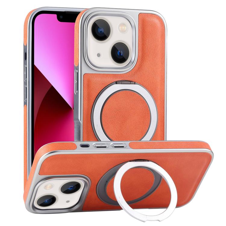 Plated Leather Grain Rotation MagSafe Holder Phone Case, For iPhone 13 Pro Max, For iPhone 13 Pro, For iPhone 13
