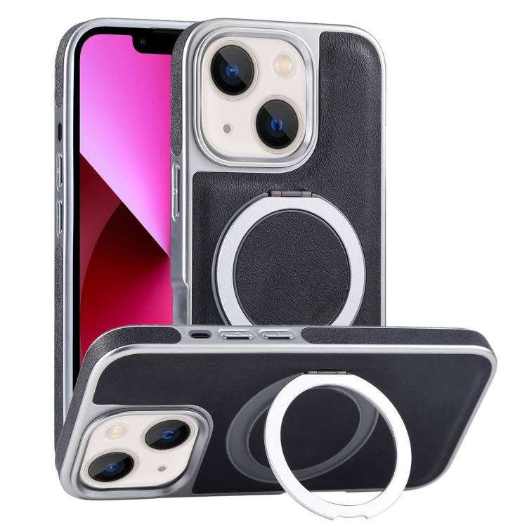 Plated Leather Grain Rotation MagSafe Holder Phone Case, For iPhone 13 Pro Max, For iPhone 13 Pro, For iPhone 13