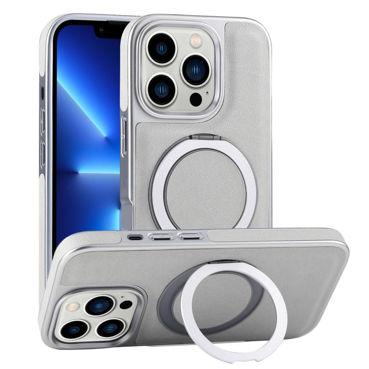 Plated Leather Grain Rotation MagSafe Holder Phone Case, For iPhone 13 Pro Max, For iPhone 13 Pro, For iPhone 13