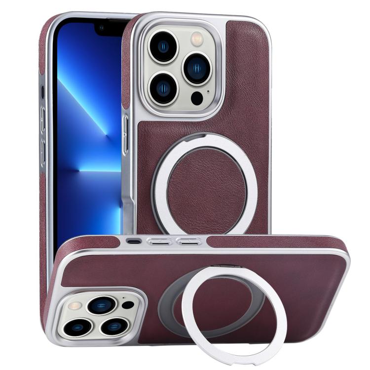 Plated Leather Grain Rotation MagSafe Holder Phone Case, For iPhone 13 Pro Max, For iPhone 13 Pro, For iPhone 13