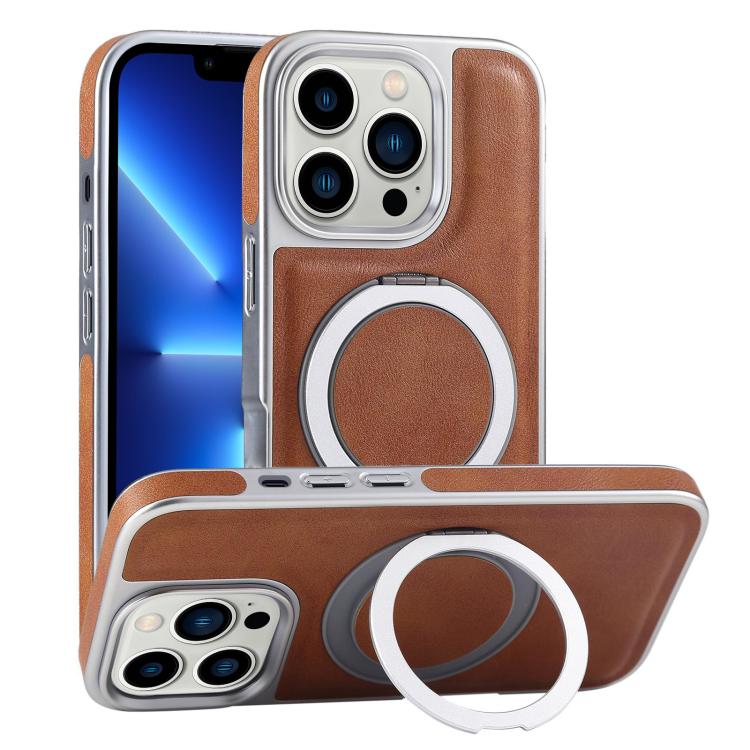 Plated Leather Grain Rotation MagSafe Holder Phone Case, For iPhone 13 Pro Max, For iPhone 13 Pro, For iPhone 13