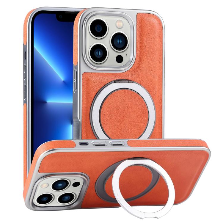 Plated Leather Grain Rotation MagSafe Holder Phone Case, For iPhone 13 Pro Max, For iPhone 13 Pro, For iPhone 13