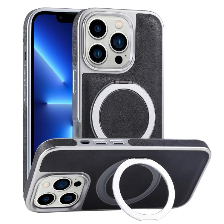Plated Leather Grain Rotation MagSafe Holder Phone Case, For iPhone 13 Pro Max, For iPhone 13 Pro, For iPhone 13