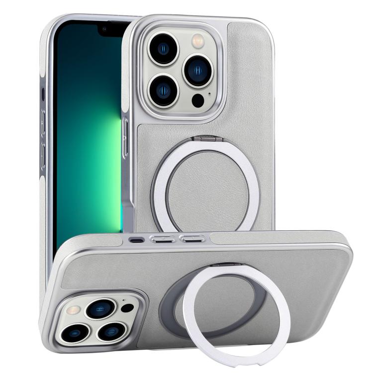 Plated Leather Grain Rotation MagSafe Holder Phone Case, For iPhone 13 Pro Max, For iPhone 13 Pro, For iPhone 13