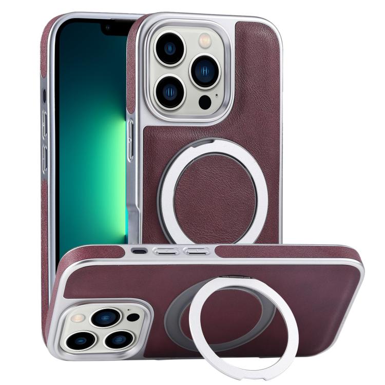 Plated Leather Grain Rotation MagSafe Holder Phone Case, For iPhone 13 Pro Max, For iPhone 13 Pro, For iPhone 13