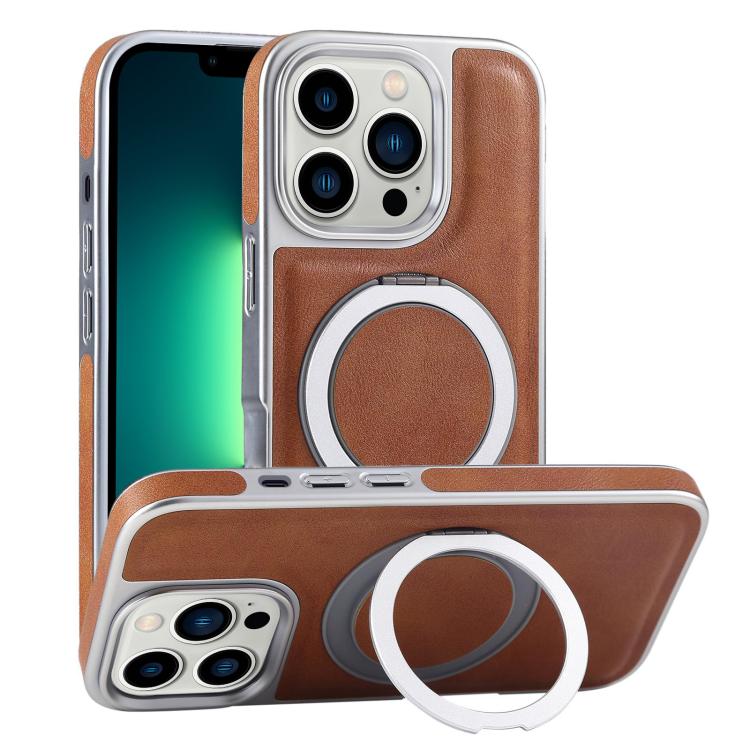 Plated Leather Grain Rotation MagSafe Holder Phone Case, For iPhone 13 Pro Max, For iPhone 13 Pro, For iPhone 13