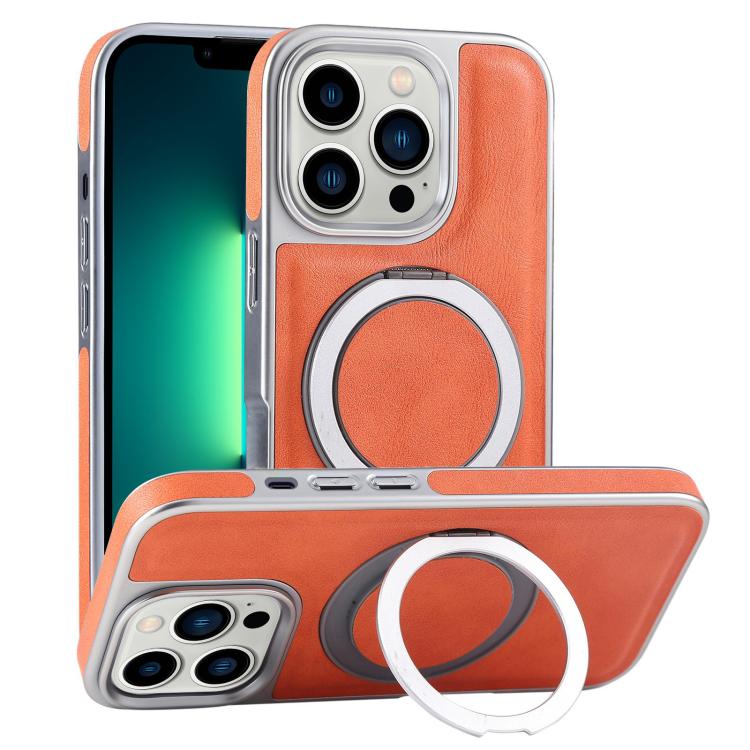 Plated Leather Grain Rotation MagSafe Holder Phone Case, For iPhone 13 Pro Max, For iPhone 13 Pro, For iPhone 13