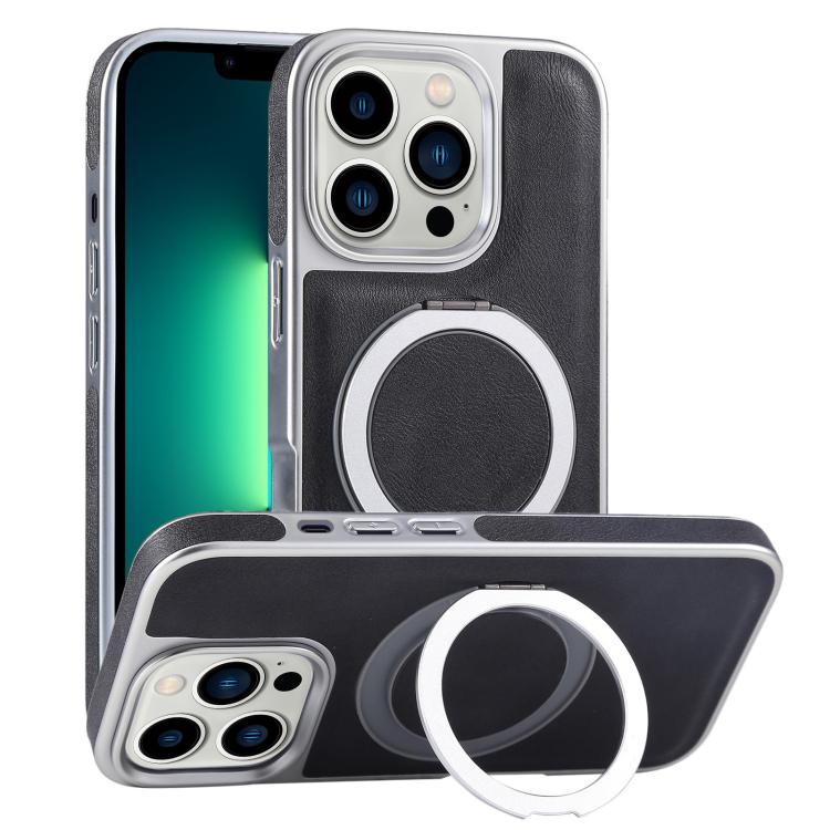 Plated Leather Grain Rotation MagSafe Holder Phone Case, For iPhone 13 Pro Max, For iPhone 13 Pro, For iPhone 13