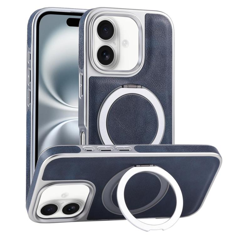 Plated Leather Grain Rotation MagSafe Holder Phone Case, For iPhone 16 Pro Max, For iPhone 16 Pro, For iPhone 16 Plus, For iPhone 16