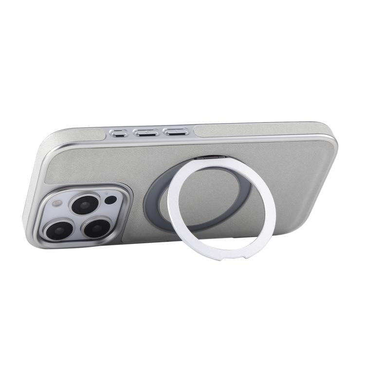 Plated Leather Grain Rotation MagSafe Holder Phone Case, For iPhone 15 Pro Max, For iPhone 15 Pro, For iPhone 15 Plus, For iPhone 15