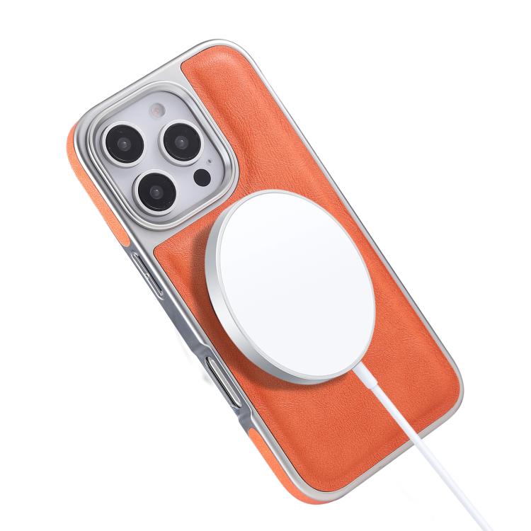 Plated Leather Grain Rotation MagSafe Holder Phone Case, For iPhone 15 Pro Max, For iPhone 15 Pro, For iPhone 15 Plus, For iPhone 15