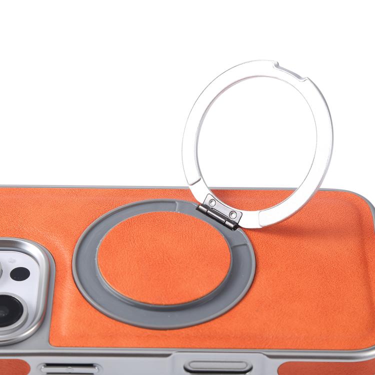 Plated Leather Grain Rotation MagSafe Holder Phone Case, For iPhone 15 Pro Max, For iPhone 15 Pro, For iPhone 15 Plus, For iPhone 15
