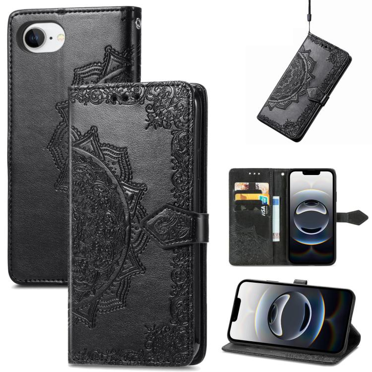Mandala Flower Embossed Leather Phone Case, iPhone 16e