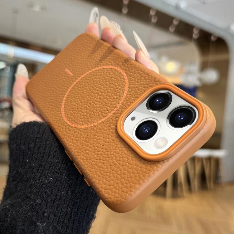 Orange Ring MagSafe Litchi Grain TPU Phone Case, For iPhone 11 Pro